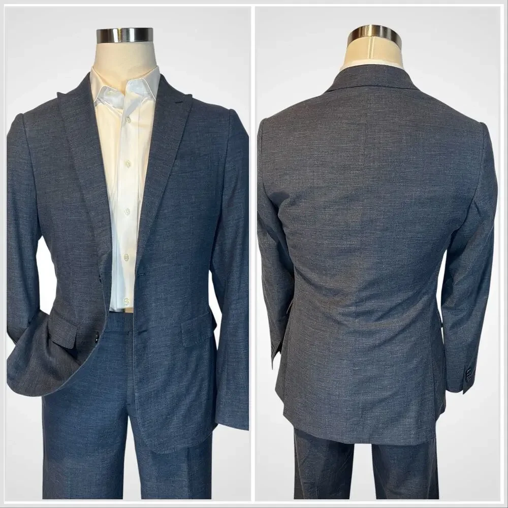 BR Banana Republic Marlane 40L 35x31 Slim Slate Blue Suit Wool Cotton